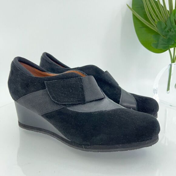 Earthies Women's Bondy Pump Size 10 Black Leather Wedge Slip On Shoes Bootie - Picture 1 of 14